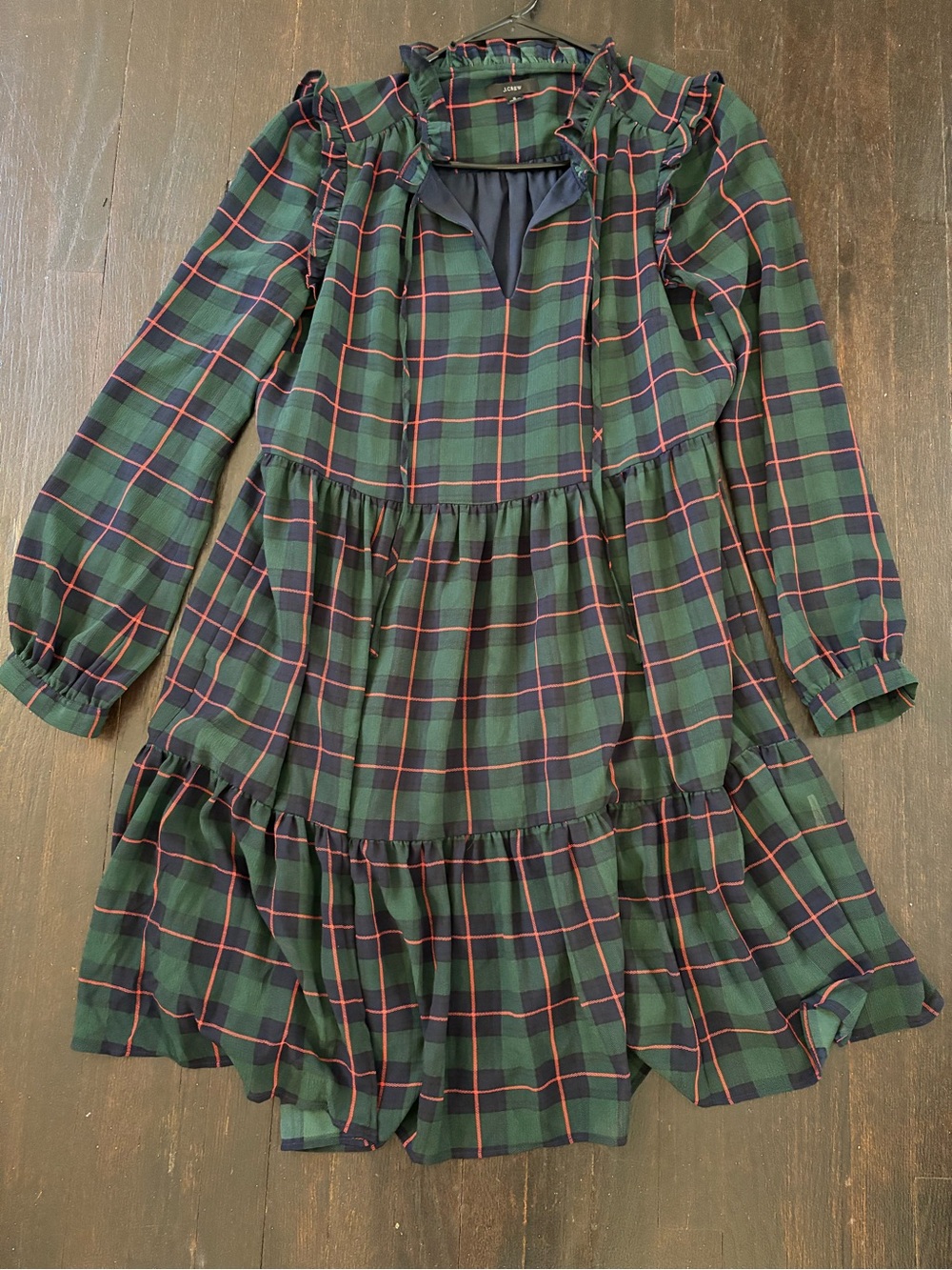 Jcrew Tartan/Plaid Ruffle Tiered Dress - Green/Navy